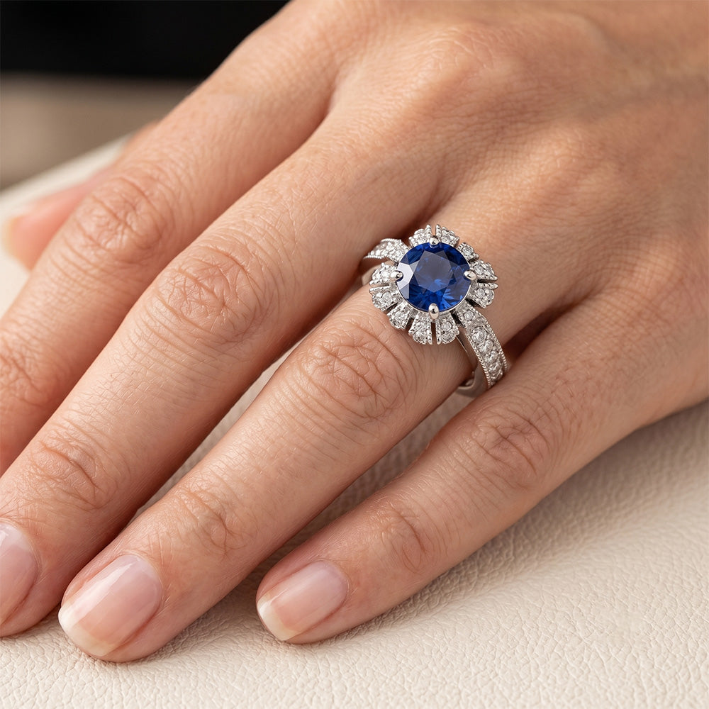 Natural Sapphire Ring 3.20ct - White Gold 14K