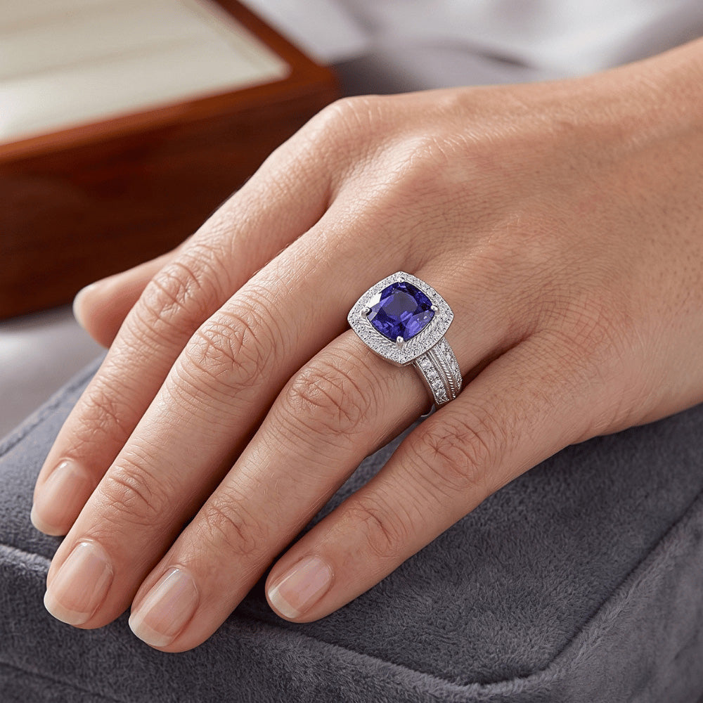 Natural Sapphire Ring 3.25ct - White Gold 14K