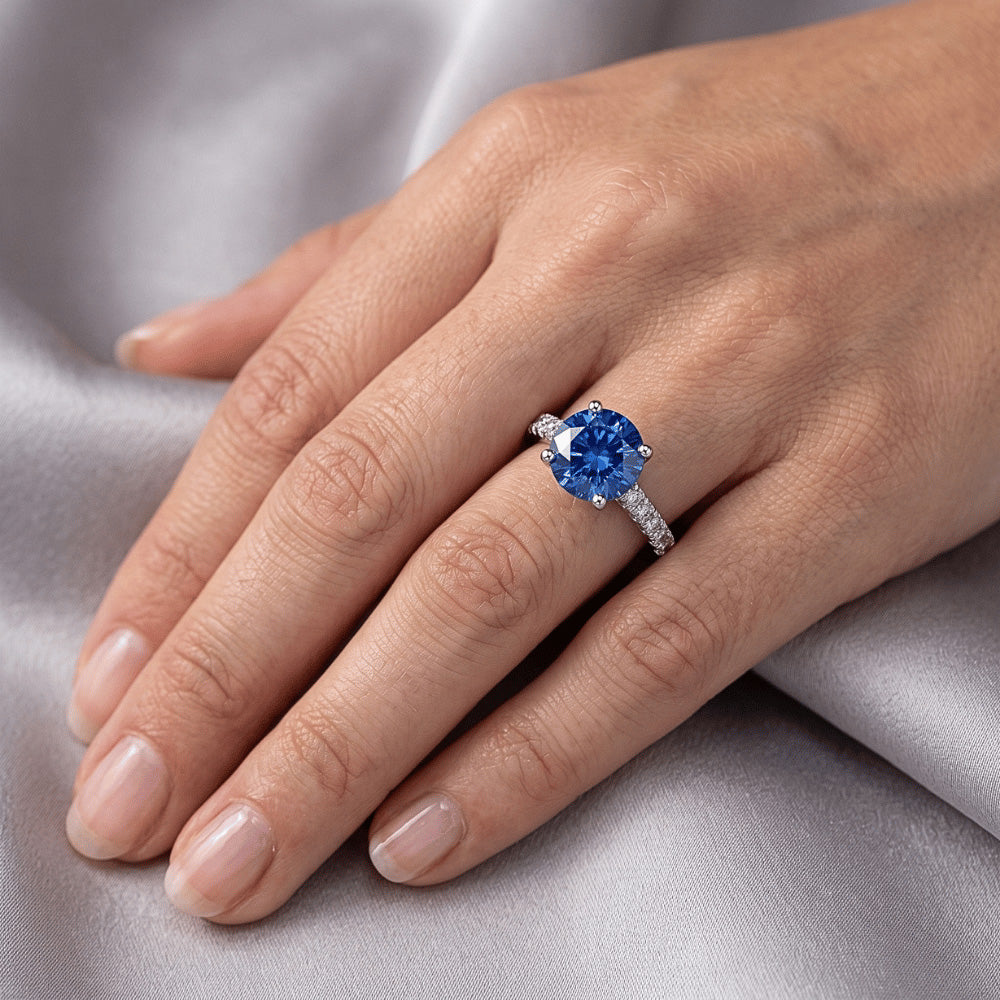 Natural Sapphire Ring 3.30ct - White Gold 14K
