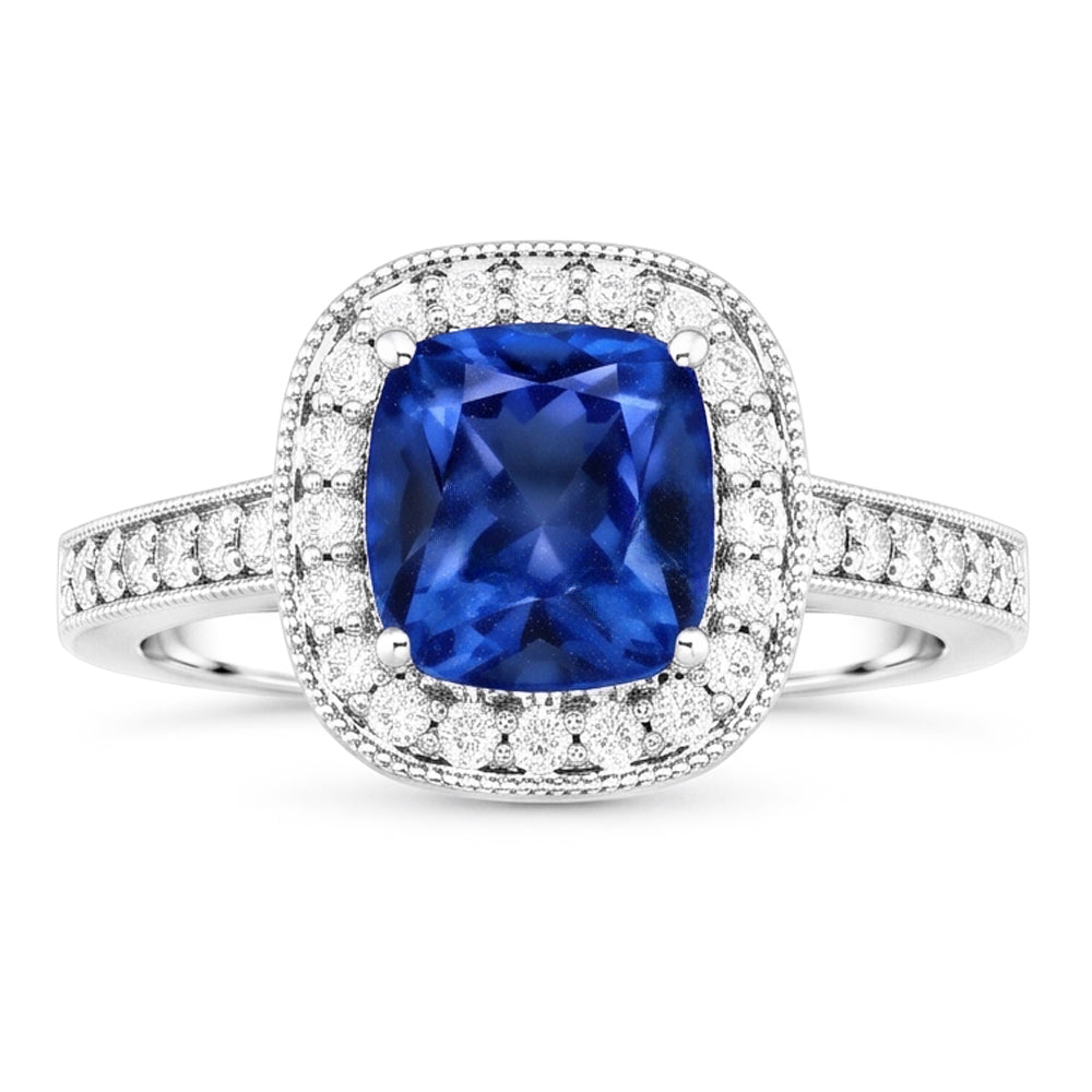 Natural Sapphire Ring 3.40ct - White Gold 14K