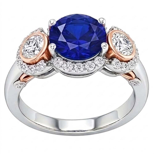 Natural Sapphire Ring 3.50ct - Two Tone 14K Gold