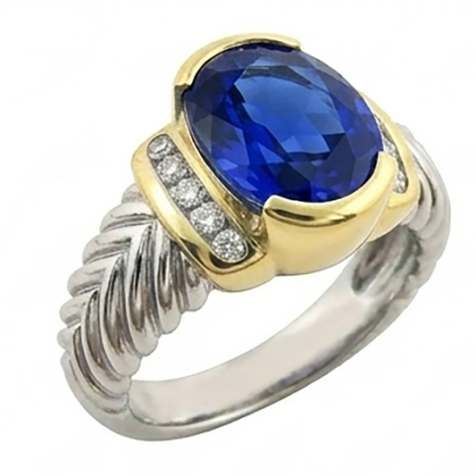 Natural Sapphire Ring 3.50ct - Two Tone 14K Gold