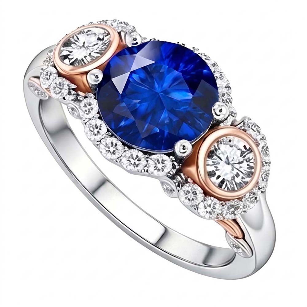 Natural Sapphire Ring 3.50ct - Two Tone 14K Gold