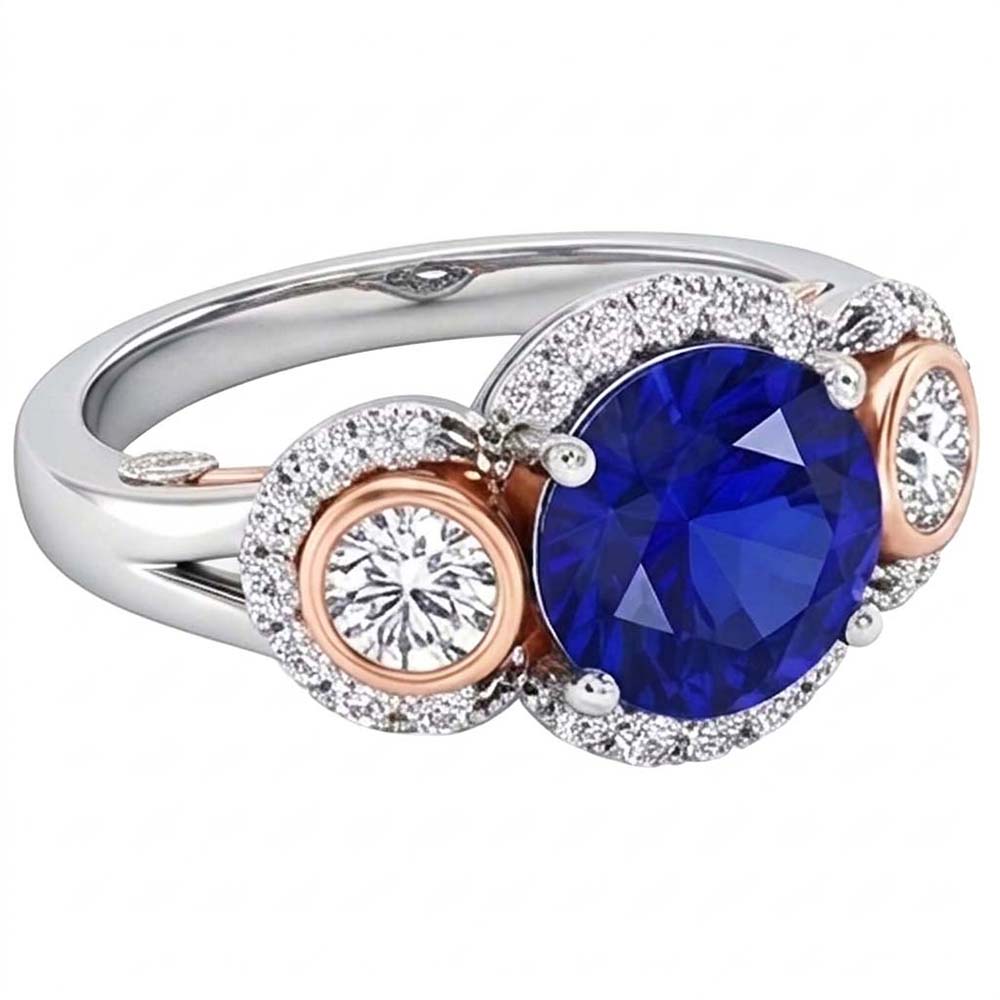 Natural Sapphire Ring 3.50ct - Two Tone 14K Gold