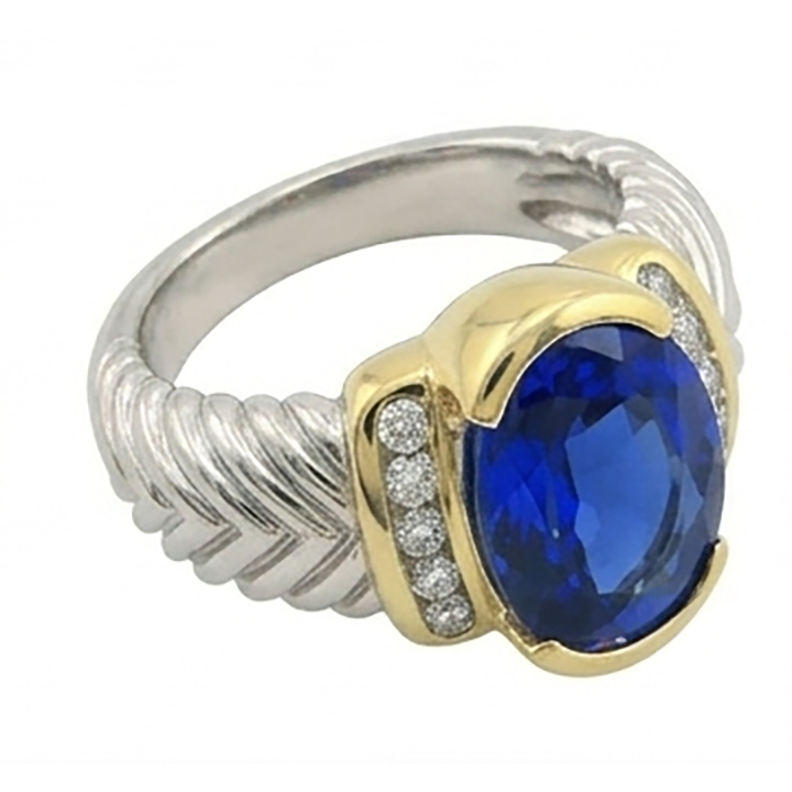 Natural Sapphire Ring 3.50ct - Two Tone 14K Gold