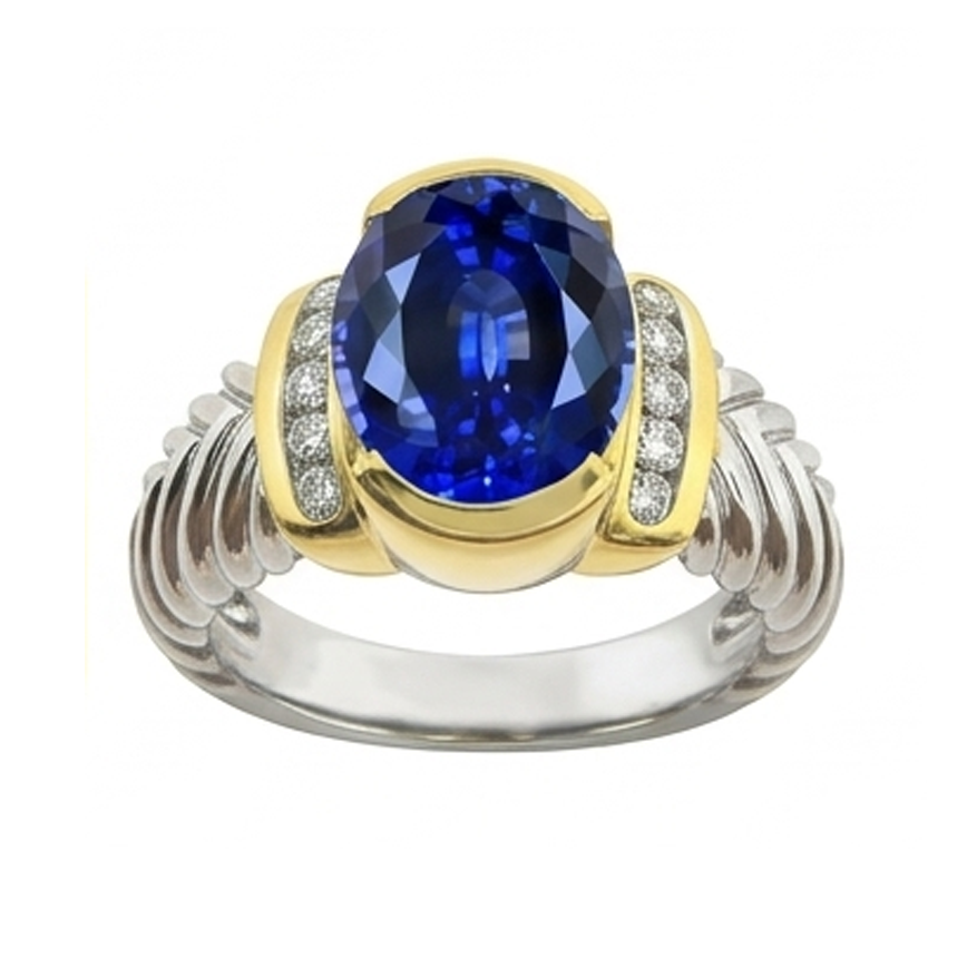 Natural Sapphire Ring 3.50ct - Two Tone 14K Gold
