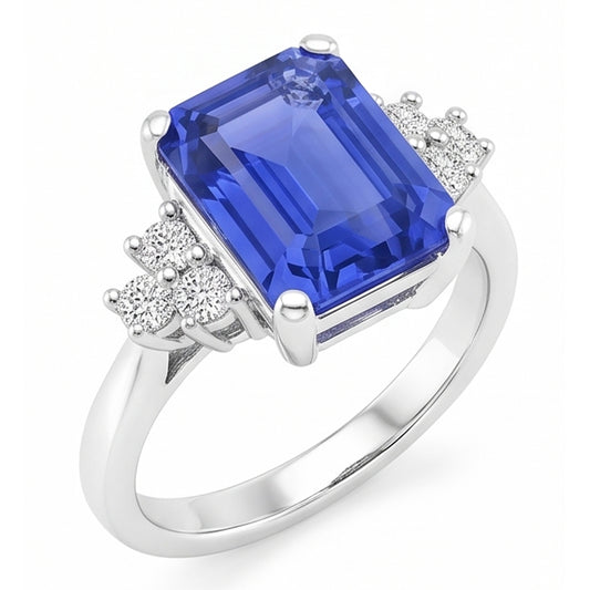 Natural Sapphire Ring 3.50ct - White Gold 14K