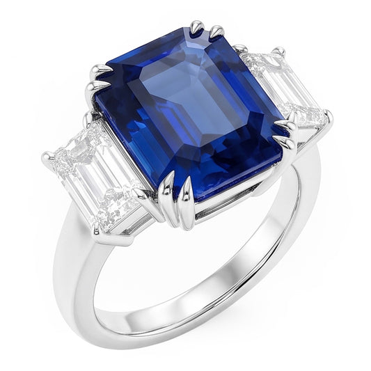 Natural Sapphire Ring 3.50ct - White Gold 14K