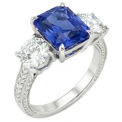 Natural Sapphire Ring 3.50ct - White Gold 14K
