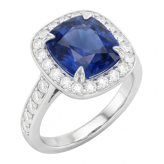 Natural Sapphire Ring 3.50ct - White Gold 14K