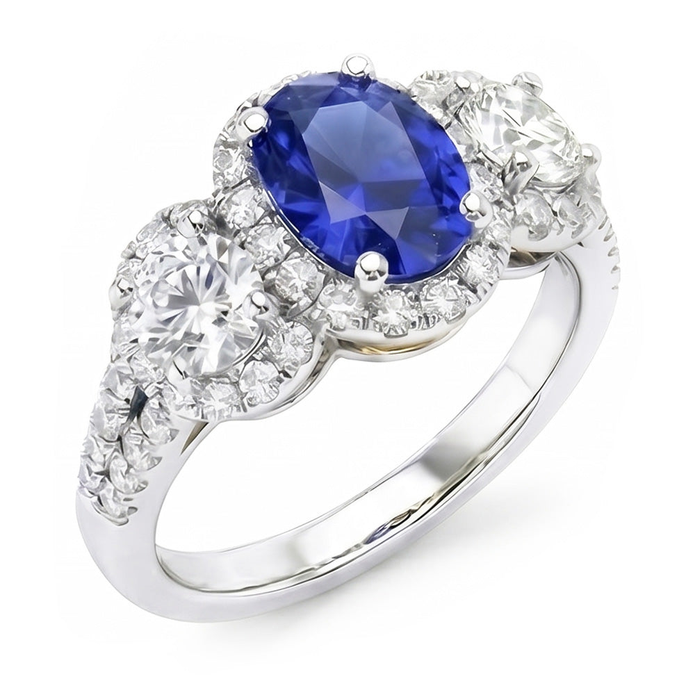 Natural Sapphire Ring 3.50ct - White Gold 14K