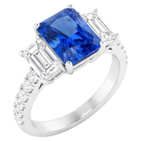 Natural Sapphire Ring 3.50ct - White Gold 14K