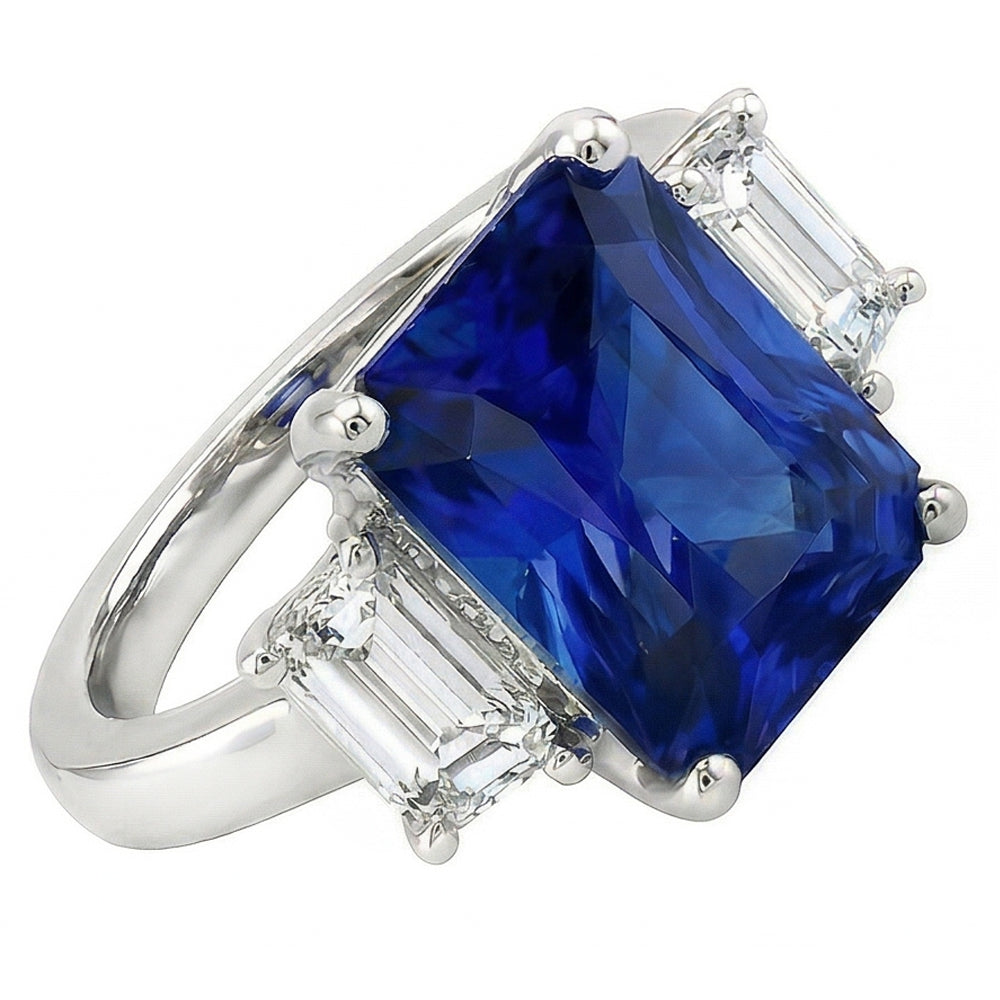Natural Sapphire Ring 3.50ct - White Gold 14K