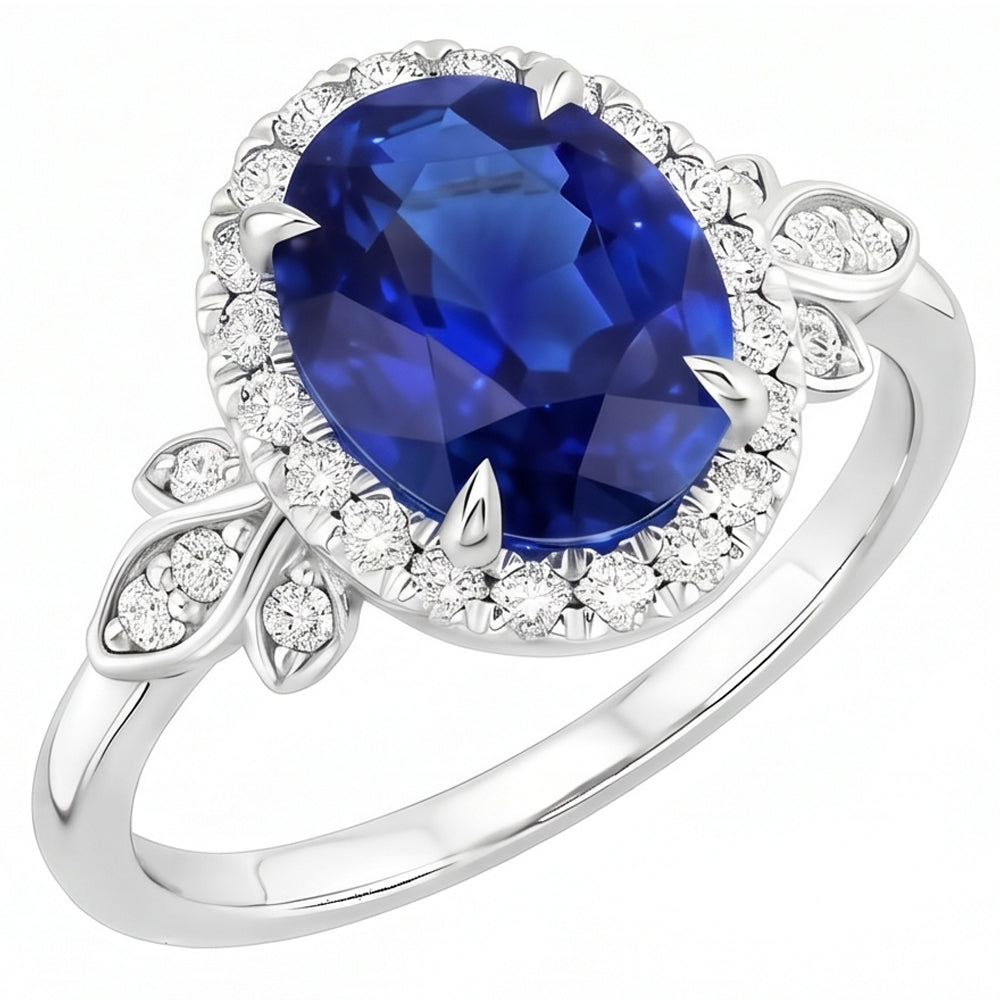 Natural Sapphire Ring 3.50ct - White Gold 14K
