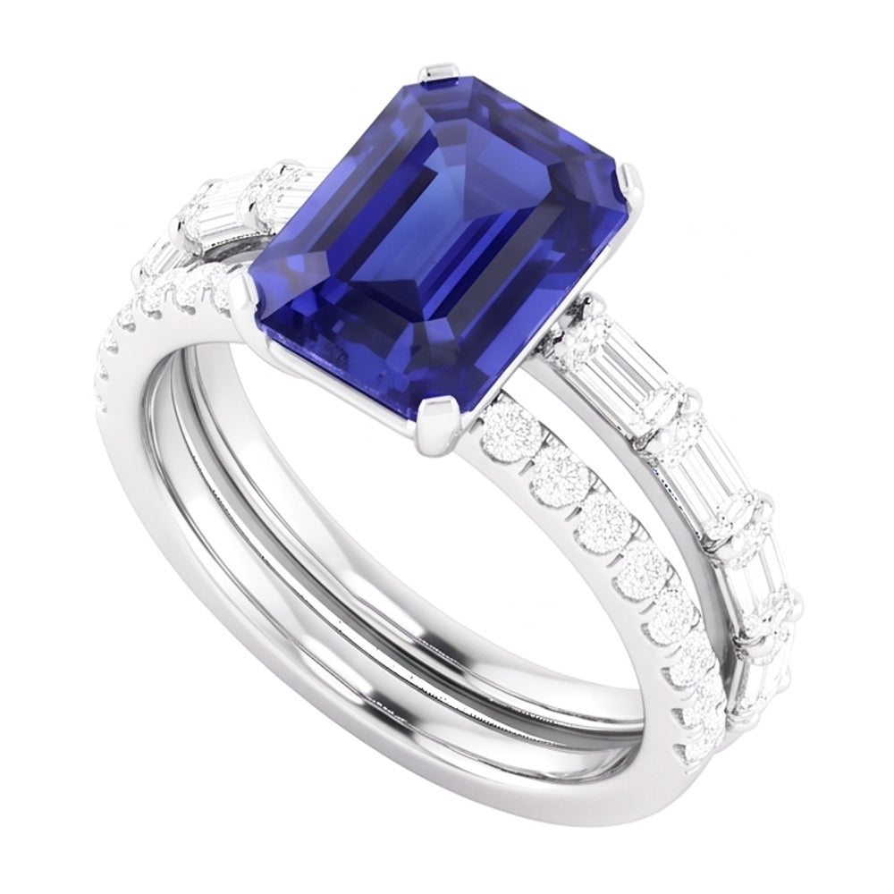 Natural Sapphire Ring 3.50ct - White Gold 14K