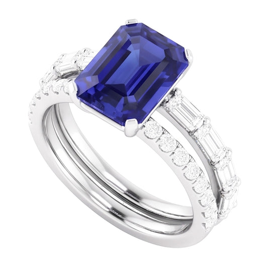 Natural Sapphire Ring 3.50ct - White Gold 14K