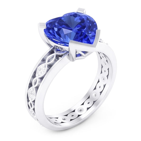 Natural Sapphire Ring 3.50ct - White Gold 14K