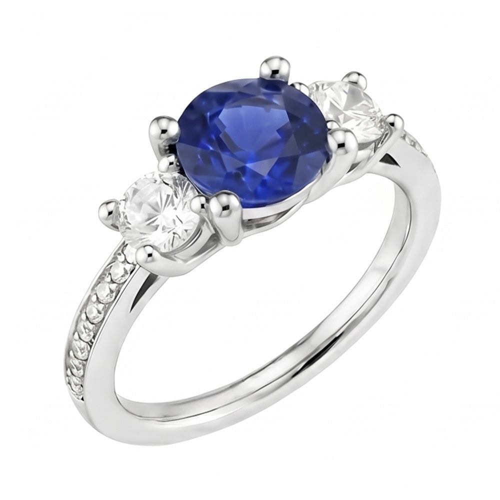 Natural Sapphire Ring 3.50ct - White Gold 14K