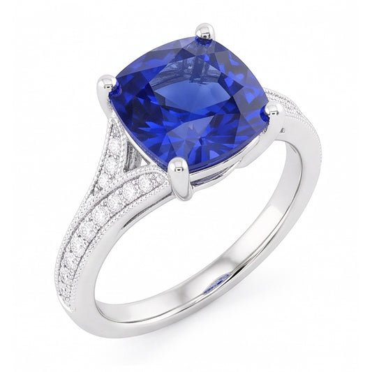 Natural Sapphire Ring 3.50ct - White Gold 14K