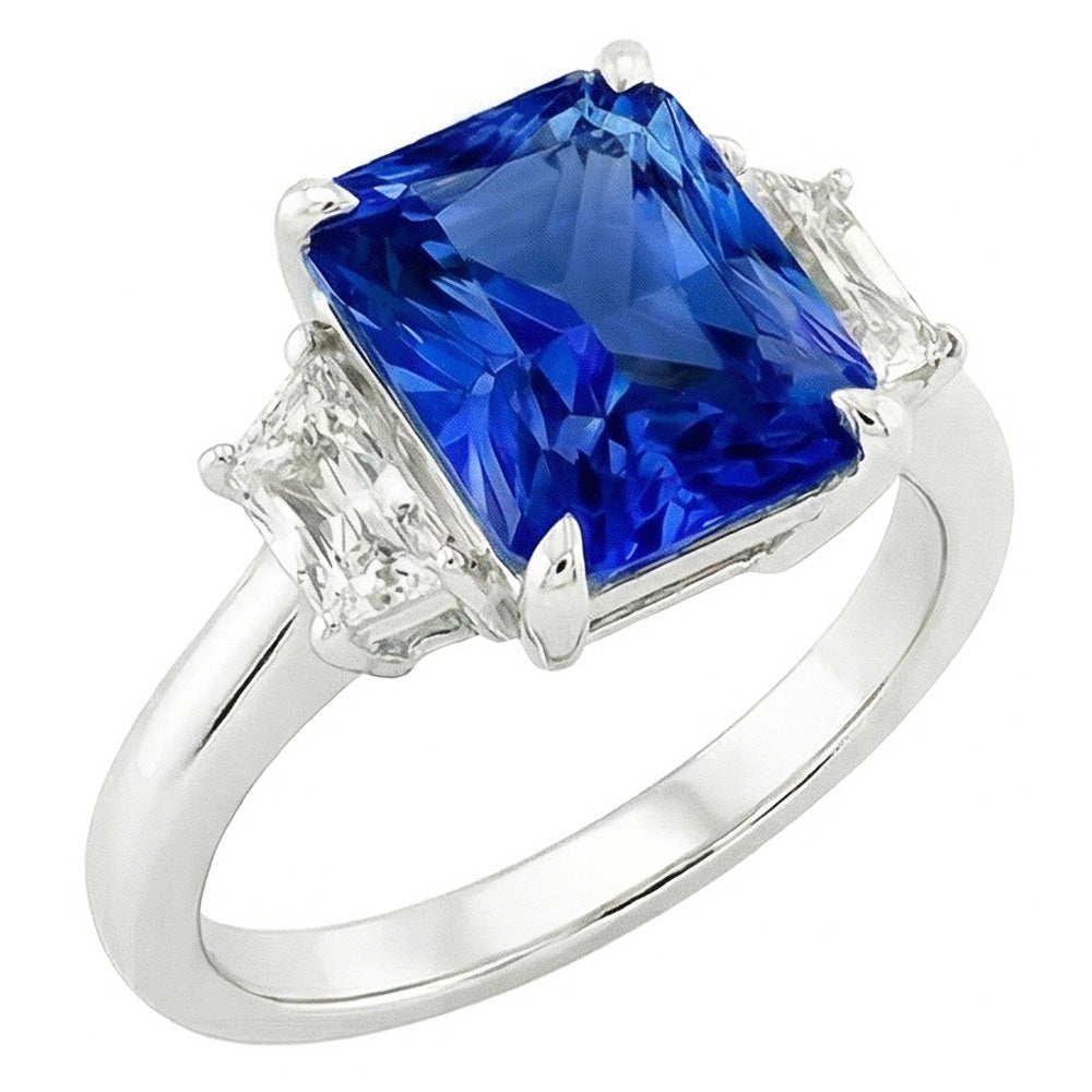 Natural Sapphire Ring 3.50ct - White Gold 14K