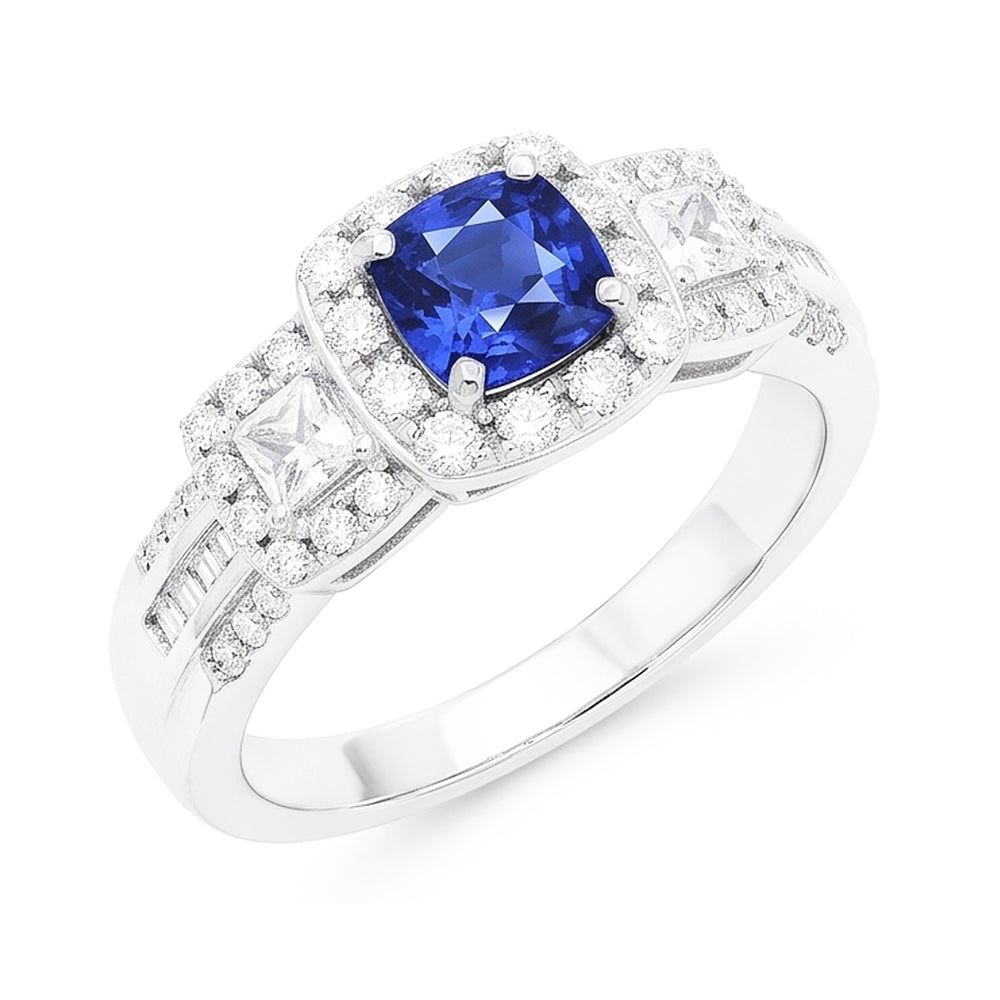 Natural Sapphire Ring 3.50ct - White Gold 14K