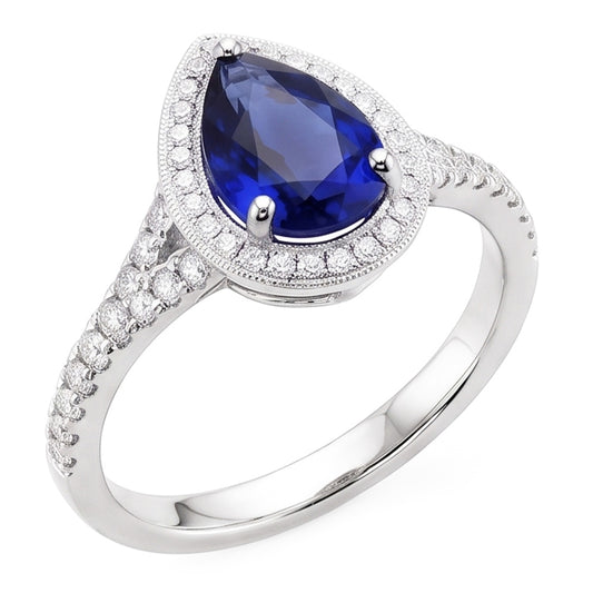 Natural Sapphire Ring 3.50ct - White Gold 14K