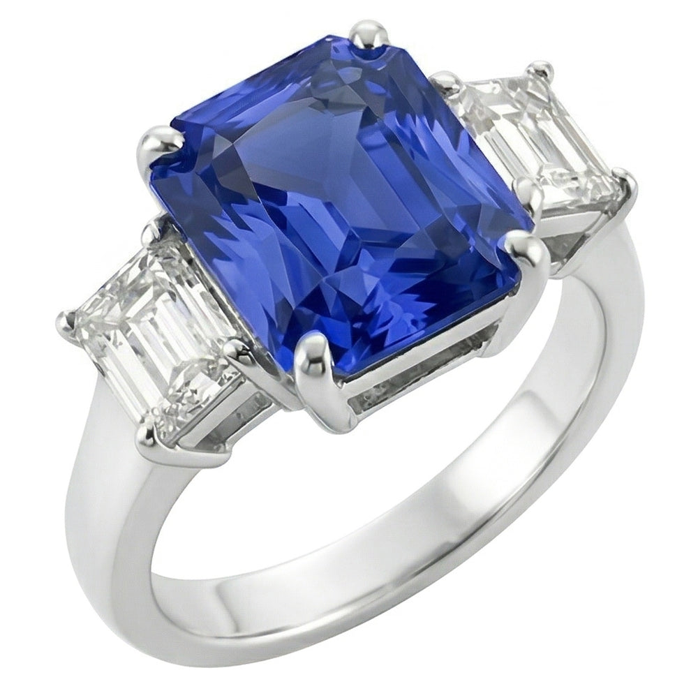 Natural Sapphire Ring 3.50ct - White Gold 14K