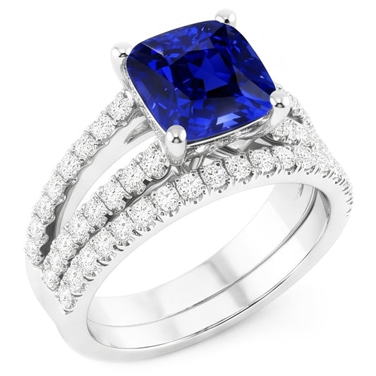Natural Sapphire Ring 3.50ct - White Gold 14K