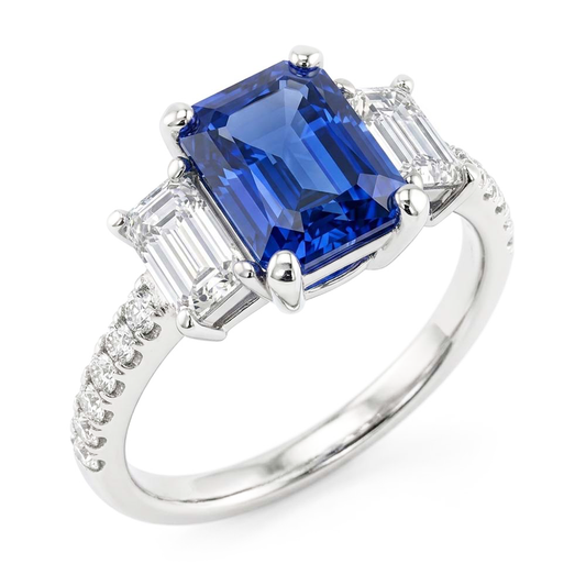 Natural Sapphire Ring 3.50ct - White Gold 14K