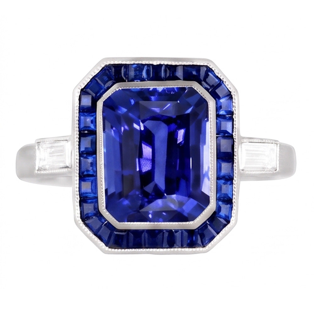Natural Sapphire Ring 3.50ct - White Gold 14K
