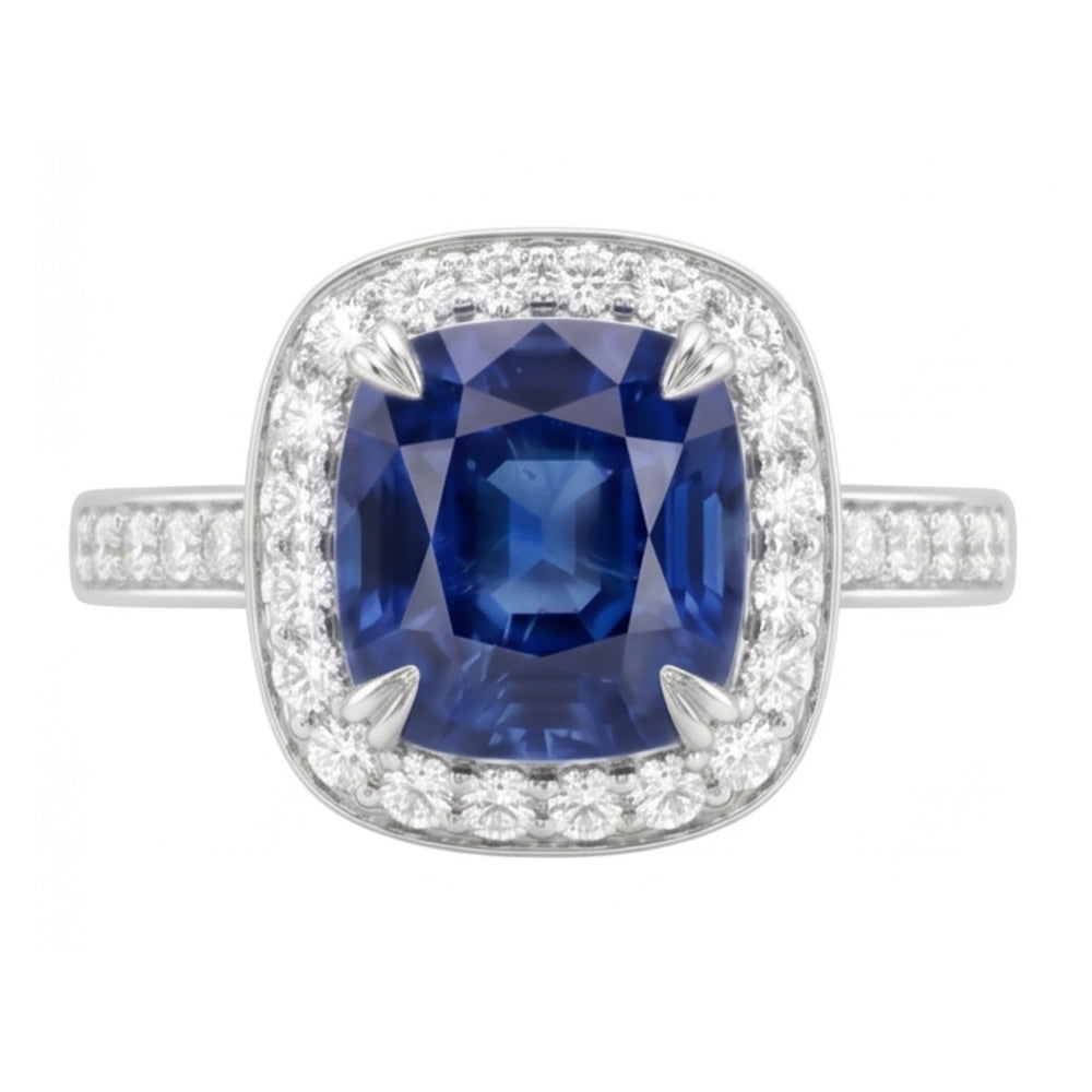 Natural Sapphire Ring 3.50ct - White Gold 14K