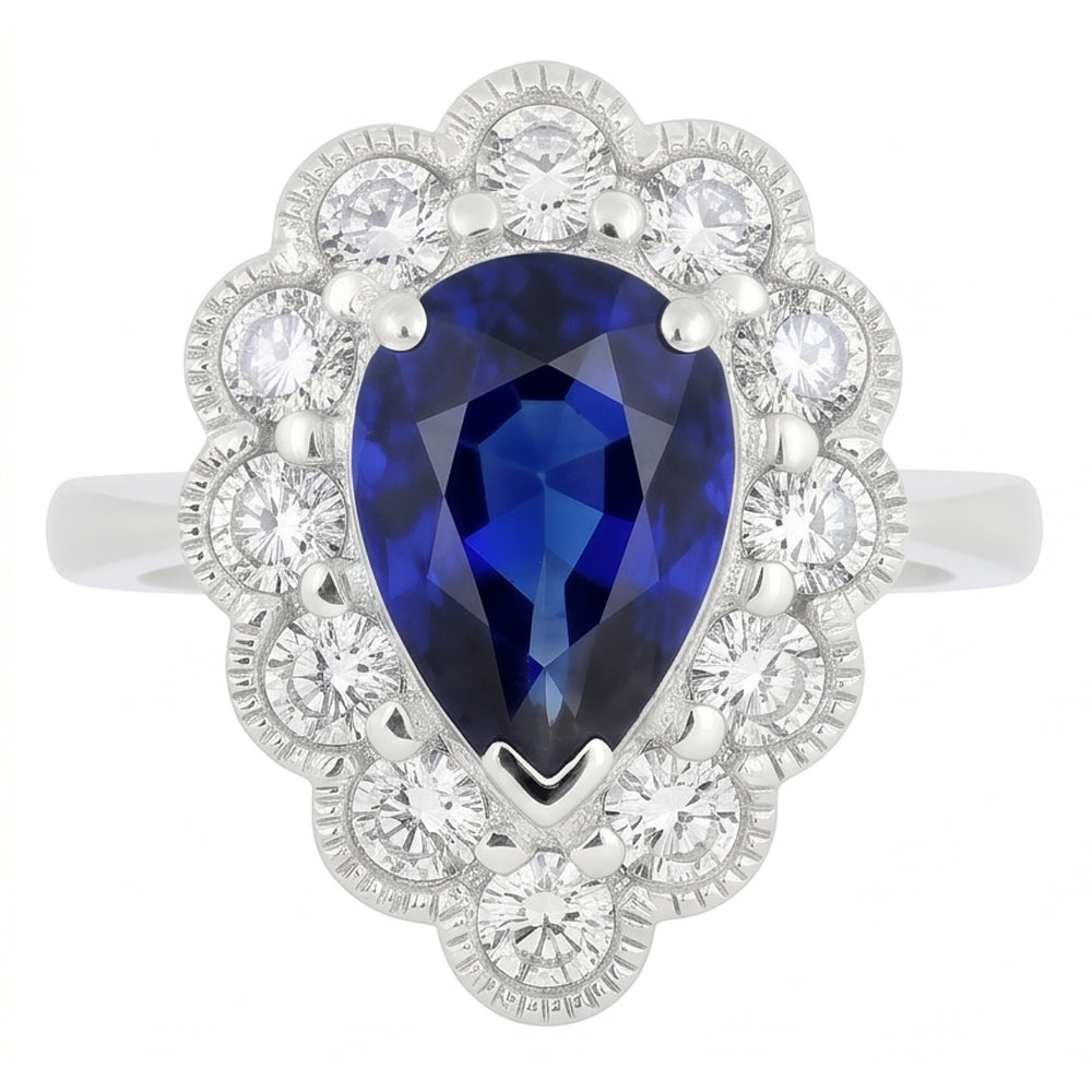 Natural Sapphire Ring 3.50ct - White Gold 14K