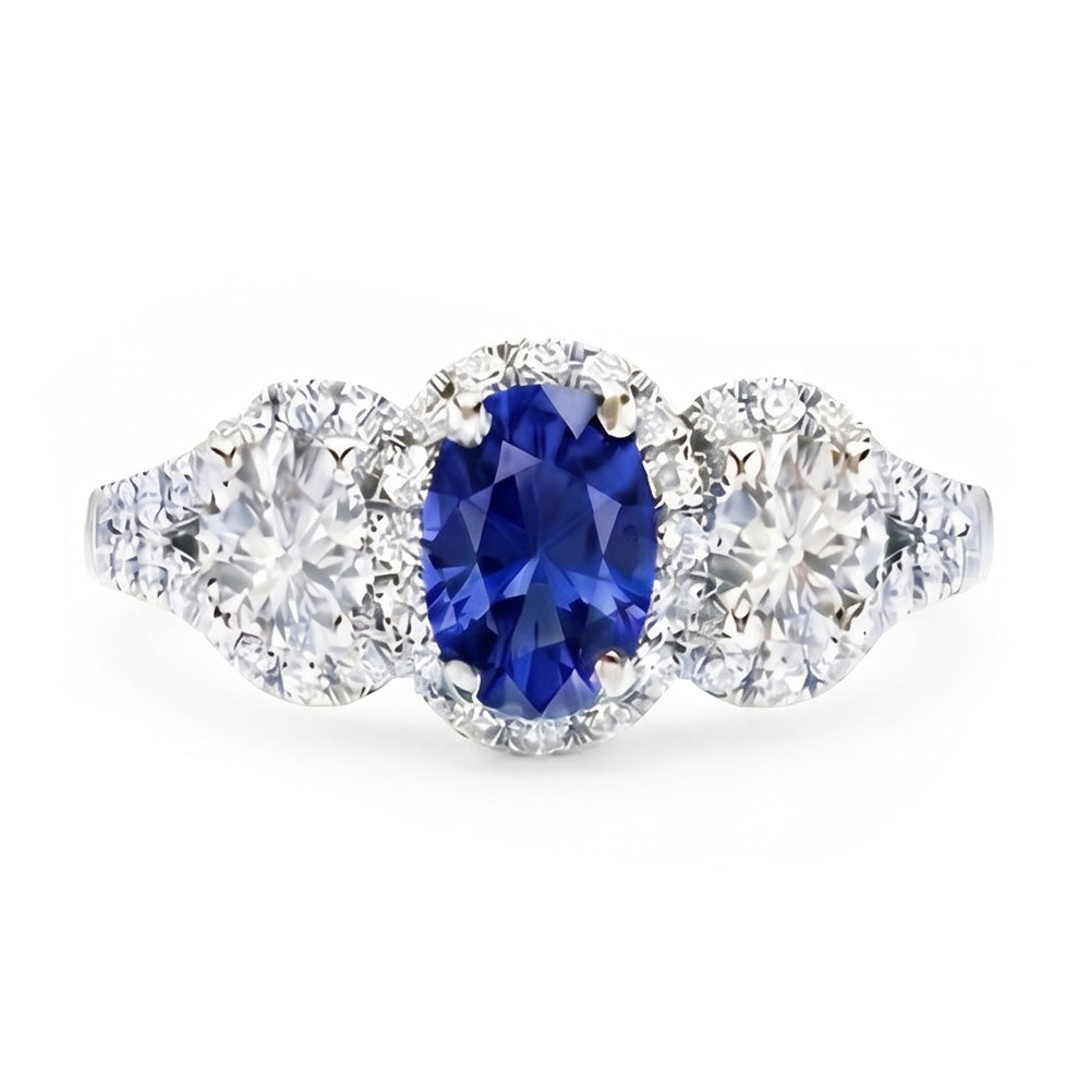 Natural Sapphire Ring 3.50ct - White Gold 14K