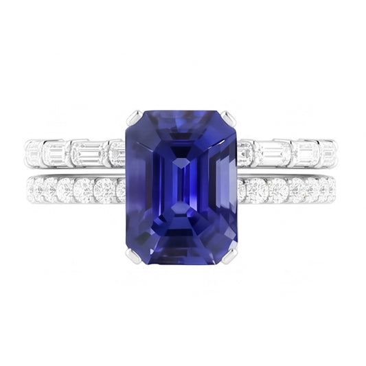 Natural Sapphire Ring 3.50ct - White Gold 14K