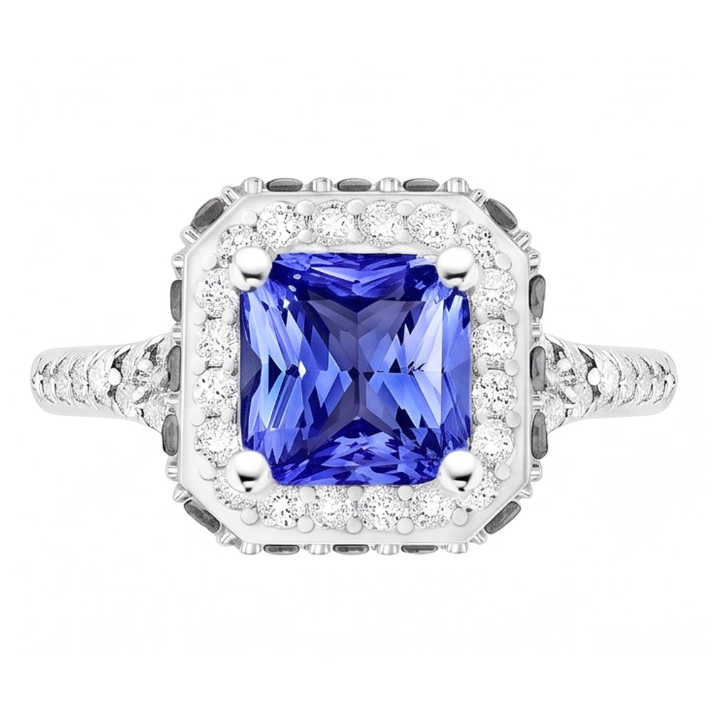 Natural Sapphire Ring 3.50ct - White Gold 14K