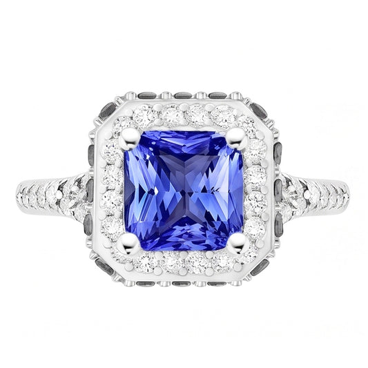 Natural Sapphire Ring 3.50ct - White Gold 14K