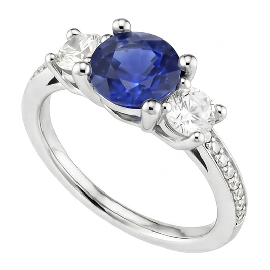 Natural Sapphire Ring 3.50ct - White Gold 14K