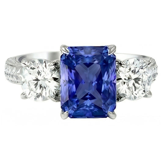 Natural Sapphire Ring 3.50ct - White Gold 14K