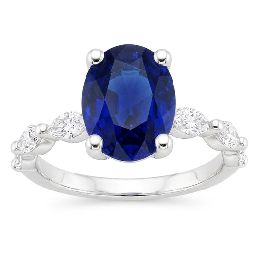 Natural Sapphire Ring 3.50ct - White Gold 14K