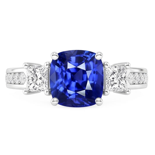Natural Sapphire Ring 3.50ct - White Gold 14K