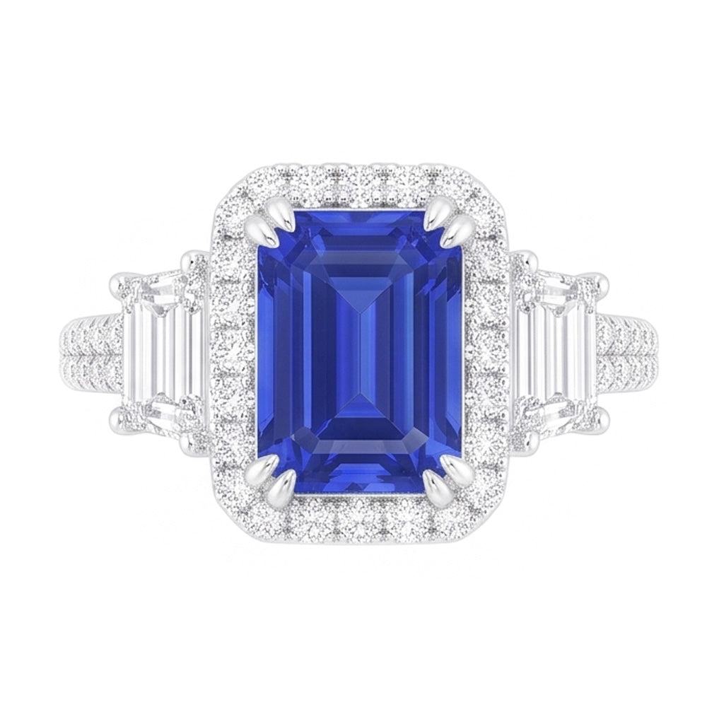 Natural Sapphire Ring 3.50ct - White Gold 14K