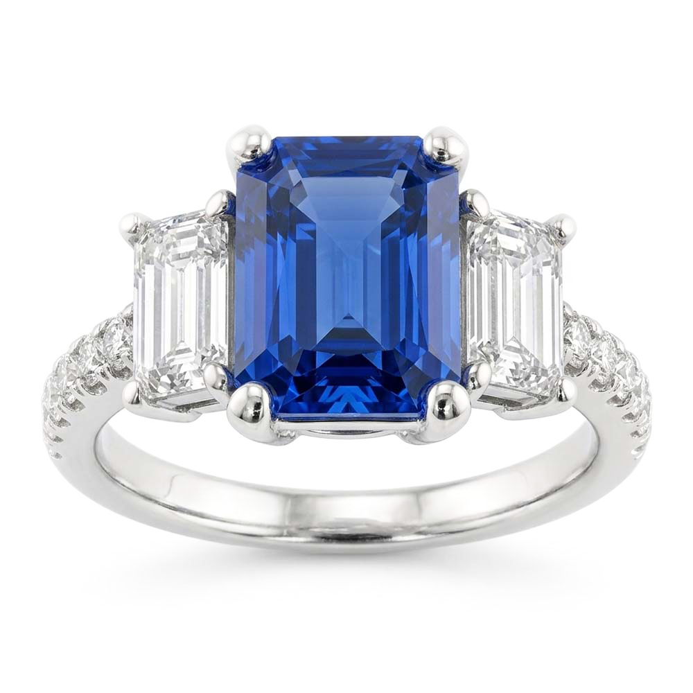 Natural Sapphire Ring 3.50ct - White Gold 14K