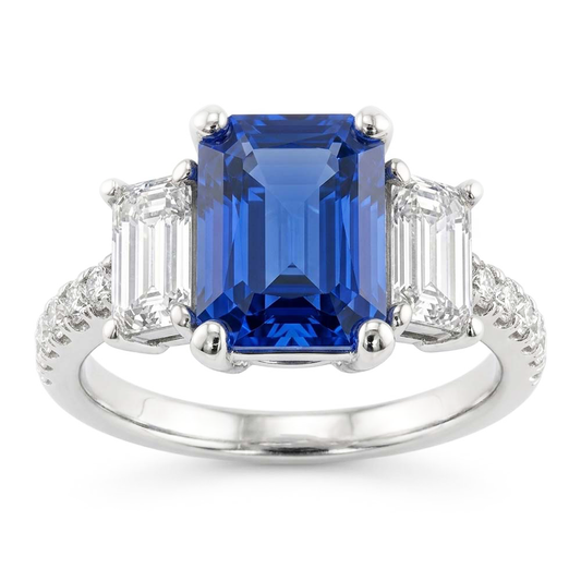 Natural Sapphire Ring 3.50ct - White Gold 14K