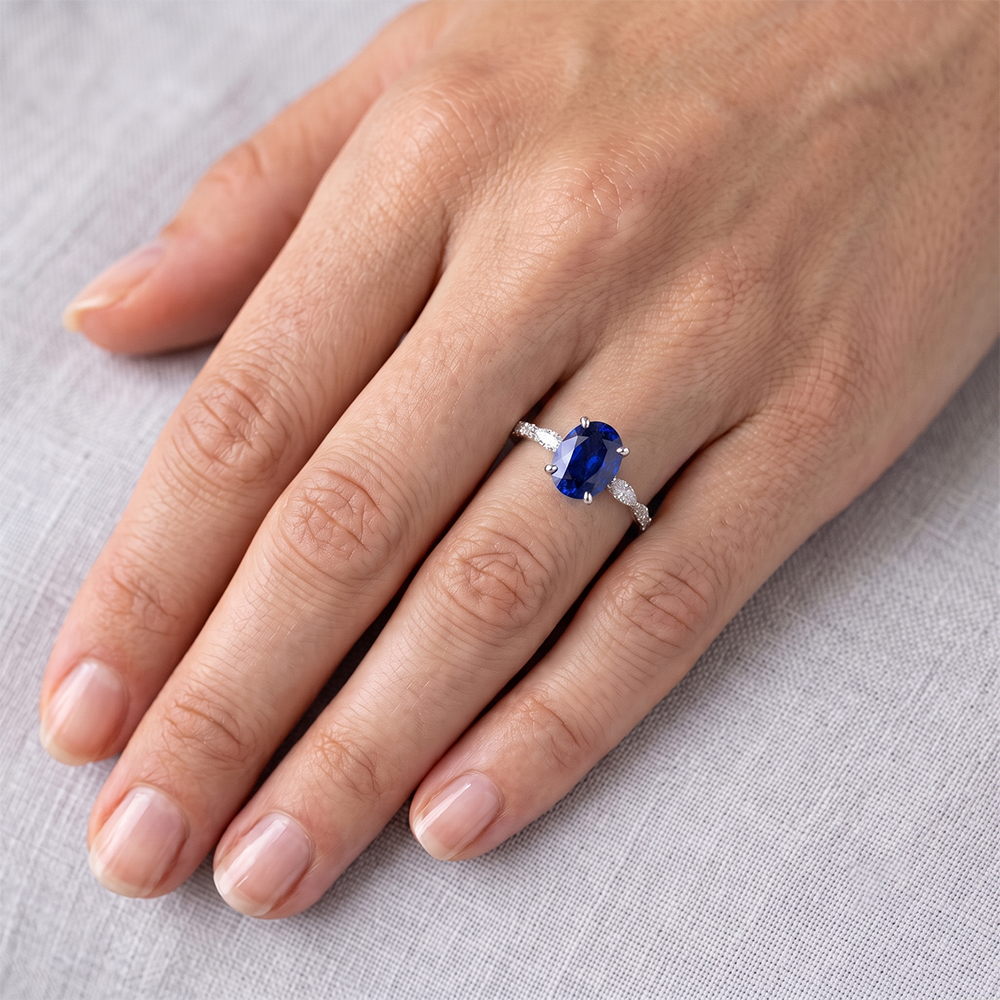 Natural Sapphire Ring 3.50ct - White Gold 14K