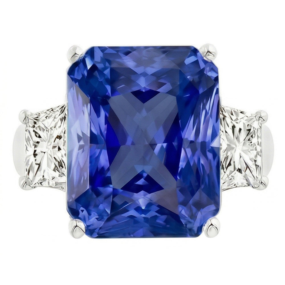 Natural Sapphire Ring 3.50ct - White Gold 14K