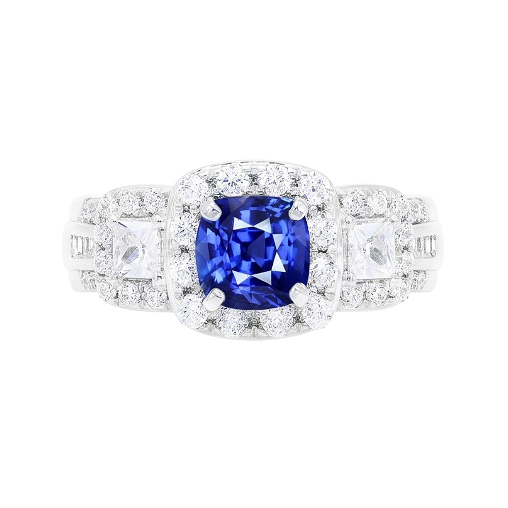 Natural Sapphire Ring 3.50ct - White Gold 14K