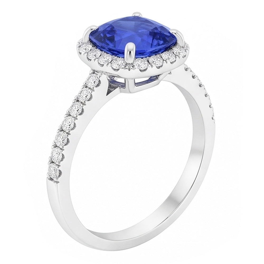 Natural Sapphire Ring 3.50ct - White Gold 14K