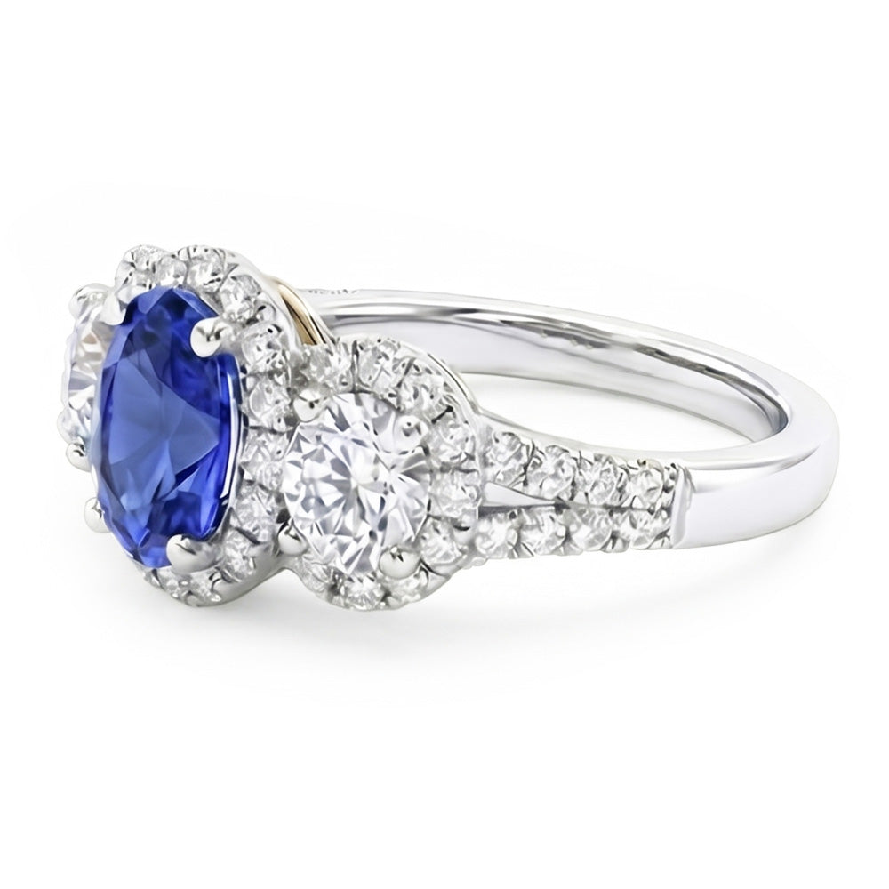 Natural Sapphire Ring 3.50ct - White Gold 14K