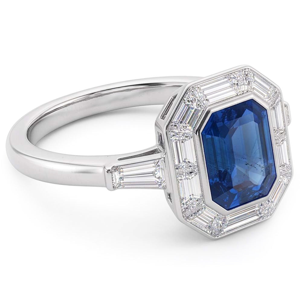 Natural Sapphire Ring 3.50ct - White Gold 14K