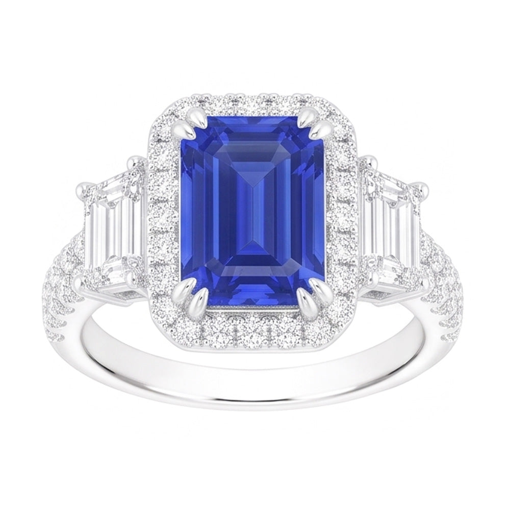Natural Sapphire Ring 3.50ct - White Gold 14K